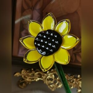 Handblown Yellow Glass Sunflower Accent with Black Center